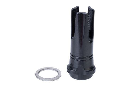 9mm flash hider with crush washer, black.